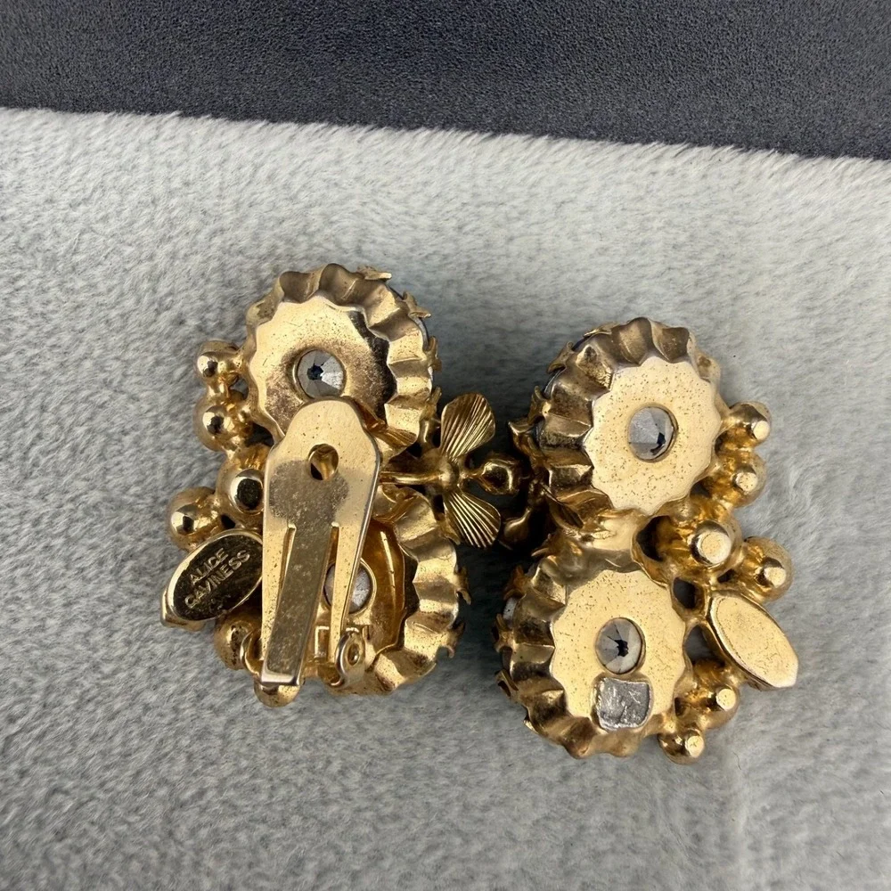 Vintage Alice Caviness Clip On Earrings ONE MISSING BACK Gold Tone AB Rhinestone